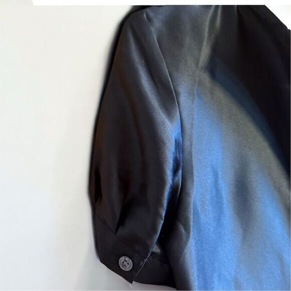 Banana Republic Celtic Knot Black Shiny Satin 100% Silk Short Sleeve Midi Dress - Picture 5 of 13